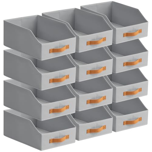 Homsorout Fabric Storage Bins for Organizing - 12 Pack Large Trapezoid Collapsible Storage Bins with Front Handle, Closet Organizers and Storage for Bedroom, Home Shelves, Small Spaces, Grey - color: Grey, size: 12 Pack