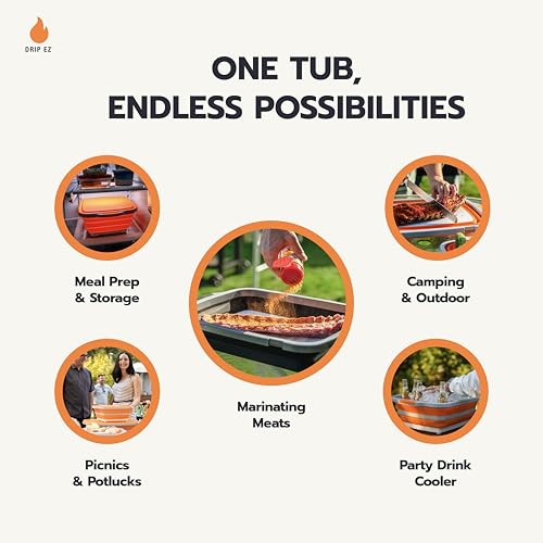 Drip EZ Collapsible BBQ Prep Tubs 3-Piece Set - For Meal Prep Marinating Food Storage - Includes Cutting Board & Lid - (1) JR + (1) OG + (1) XL - Sandstone - color: Sandstone