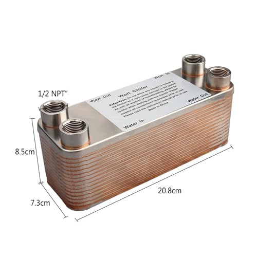 Female Thread Plate Wort Chiller Version Plate Heat Exchanger with 4pcs Hose Barb,30 Plate Wort Chiller,304 Stainless Steel&20mm Garden Hose Thread,Directly Connect P