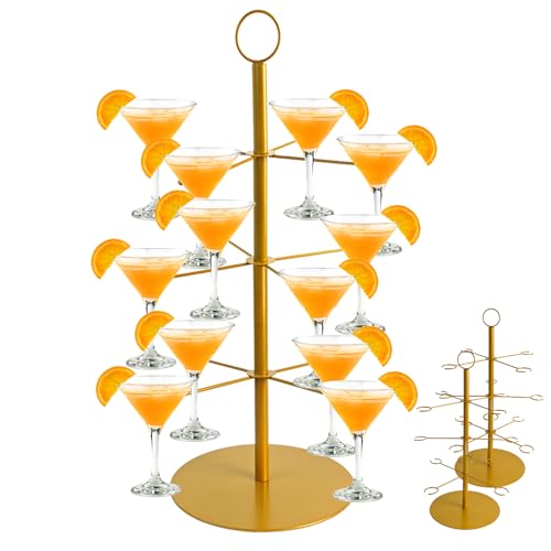 2 PACK Champagne Tower for Parties, 3-Tier 12-Glasses Cocktail Tree Stand Countertop Wine Glass Holder for Drinks, Champagne Stand Drink Tower Wine Glasses Display for Champagne , Martini, Margarita - color: Gold, size: 2 PACK