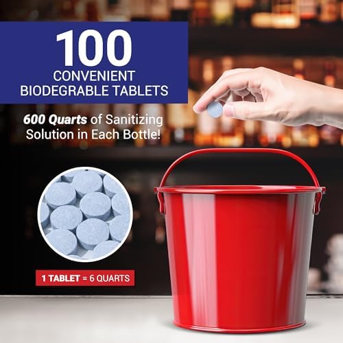 Nu-Foam Sanitizing Tablets for Bar Glassware – Superior Rinse Aid - Hand Washing Bar, Tavern, Brewery Supplies - Spotless Serving Glasses -2 Pack 200 Tablets - Makes 1,200 Quarts Sanitizing Solution - size: 100 Count (Pack of 2)