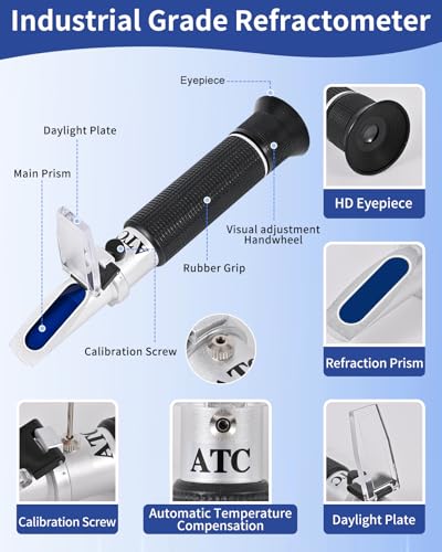 CIMALAB Stainless Steel Honey Strainer, Double Sieve Honey Filter, Honey Filters for 5 Gallon Bucket & CIMALAB Honey Refractometer for Moisture, Brix and Baume, Brix Meter Refractometer with ATC