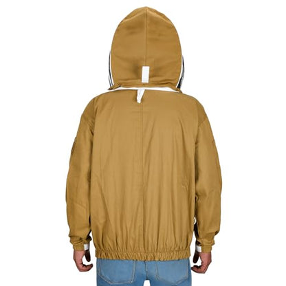 Beekeeping Jacket with Fencing Veil - Breathable Cotton Beekeeper Suit with YKK Zippers & Protective Hood (BP-101-Khaki)-S - color: Khaki, size: Small