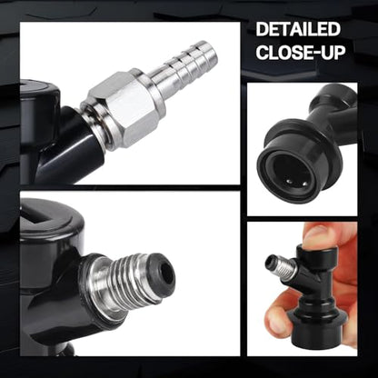 MRbrew 2 Pcs Ball Lock Disconnect with Stainless Steel 1/4'' Liquid Barb, Home Brew Ball Lock Corny Keg Fittings for Keg Posts Coupler Extra 2 Hose Clamps & MFL Swivel Nuts - size: 1 Pair-black