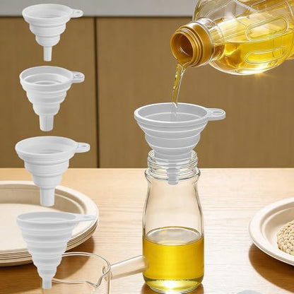 4PCS Silicone Collapsible Funnels Set for Kitchen Use Compact and Portable Liquid Transfer Tool, Collapsible Gadgets(White) - color: 4PCS-White
