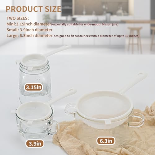Luckyiren Kefir Strainer Set, 3-Size Plastic Non-Metal Sieve with Fine Mesh | Colander Sifter for Kefir Grains, Milk Kefir, Water Kefir & Kombucha & Quinoa - Durable, Food Grade & Easy Clean - color: White