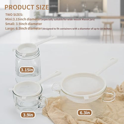 Luckyiren Kefir Strainer Set, 3-Size Plastic Non-Metal Sieve with Fine Mesh | Colander Sifter for Kefir Grains, Milk Kefir, Water Kefir & Kombucha & Quinoa - Durable, Food Grade & Easy Clean - color: White