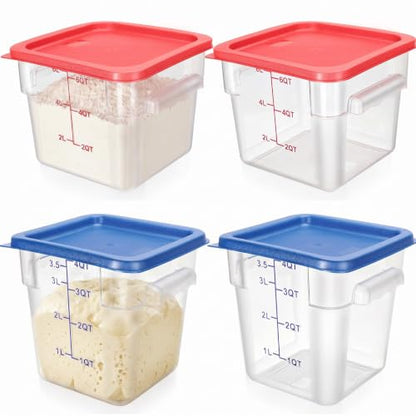 Lallisa 4 Pcs 8qt & 4qt Clear Food Storage Containers with Lids Handles and Scales, Stackable Plastic Square Food Storage Containers for Dough Proofing Baking Kitchen Restaurant(Red, Blue) - color: Red, Blue