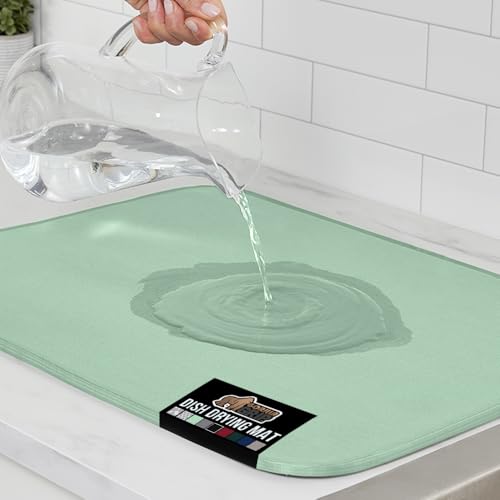GORILLA GRIP Ultra Water Absorbent Microfiber Dish Drying Mat, 18x24, Quick Dry Thick Mesh, Slip Resistant Pad for Sink Dishes or Under Rack, Kitchen Counter Accessories, Machine Wash Mats, Mint - color: Mint, size: 18" x 24", style: Microfiber