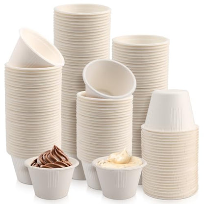 LeonBach 150 Pack 4oz Natural Bagasse Fiber Sauce Cups, Compostable Small Disposable Paper Dipping Bowls Biodegradable Condiment Portion Sample Snack Charcuterie Serving Tasting Cups, White - color: White, style: 4oz-150 Pack