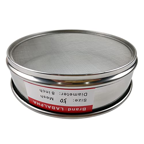 LABALPHA 50 Mesh Lab Sieves, #50 Mesh Test Sieve, 8'' Diameter, 304 Stainless Steel Wire Cloth (0.355mm) - size: 50 mesh (0.355mm)