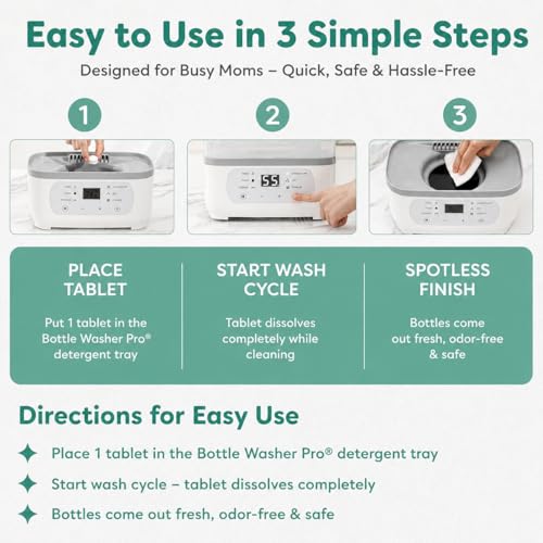 Detergent Tablets for Bottle Washer (120 Count) Deep Cleaning Compatible with Momcozy, Baby Breeza, Grownsy & All Bottle Washers - Removes Milk Residue from Bottles & Pump Parts
