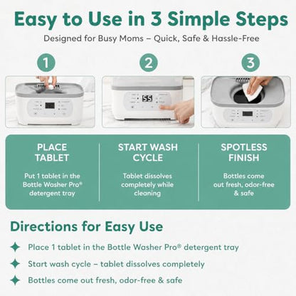 Detergent Tablets for Bottle Washer (120 Count) Deep Cleaning Compatible with Momcozy, Baby Breeza, Grownsy & All Bottle Washers - Removes Milk Residue from Bottles & Pump Parts