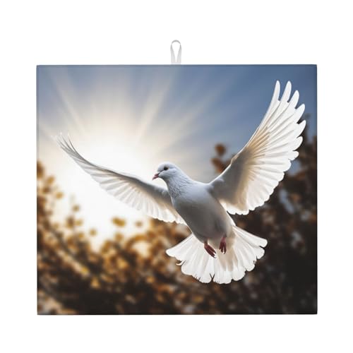 White dove flying in the sun Print Dish Drying Mat for Kitchen Counter Ultra Absorbent Microfiber Dishes Drainer Mats Washable Drying Pads for Sinks 16 x 18 In - color: White Dove Flying In The Sun