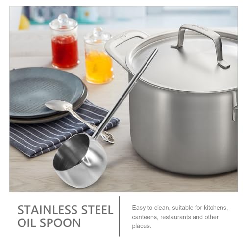 Hemoton Stainless Steel Oil Spoon with Long Handle 10.62 Inch Deep Metal Ladle for Kitchen Cooking Soup Sauces and Oil Drizzling - size: 27.90X8.60X8.50CM