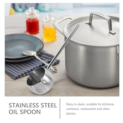 Hemoton Stainless Steel Oil Spoon with Long Handle 10.62 Inch Deep Metal Ladle for Kitchen Cooking Soup Sauces and Oil Drizzling - size: 27.90X8.60X8.50CM