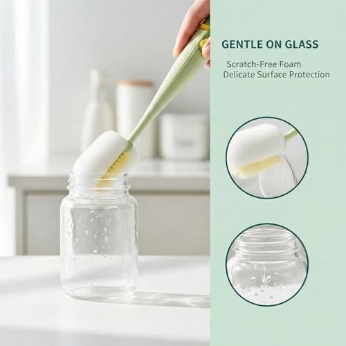 5 in 1 Bottle Lid Gap Cleaning Brush Set, Multifunctional Cup Cleaner for Baby Bottles, Drinking Cups & Straws, Modular & Detachable Design with Long Handle, Easy Rinsing (Green) - color: Green