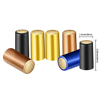 Blulu 200 Pcs Wine Sealer for Bottles PVC Heat Shrink Capsules Bottle Caps for Wine Making Cellars and Home Use (Black,Navy Blue,Gold,Rose Gold) - color: Black, Navy Blue, Gold, Rose Gold