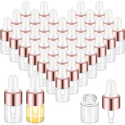 Didaey 200 Pcs 1/2/3/5/10/15 ml Mini Glass Oil Dropper Bottle Bulk, Clear Essential Small Empty Bottles Sample Containers Perfume Liquid Vials with Cap for Traveling (2 ml,Rose Gold) - color: Rose Gold, size: 2 ml