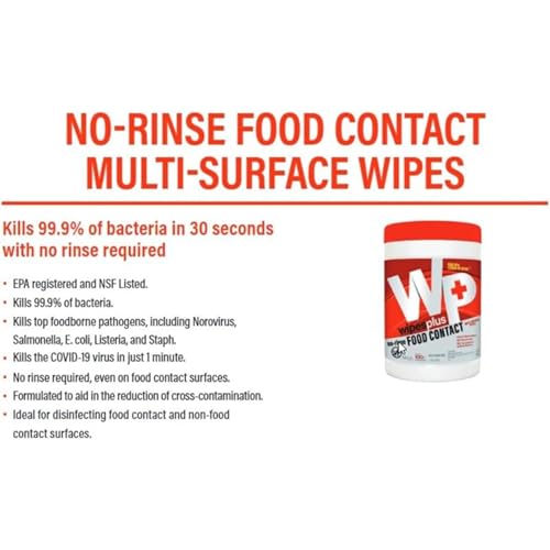 WIPESPLUS Cleaning Wipes All Purpose Food Contact - No Rinse, No Residue, Quick Dry Formula, Disinfecting Wipes For Restaurants, Foodservice, Schools - Canister, 100 Count - size: 100 Count (Pack of 1)