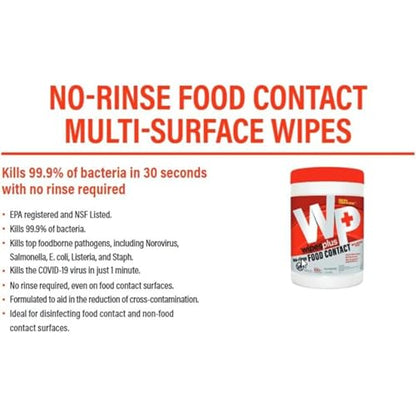 WIPESPLUS Cleaning Wipes All Purpose Food Contact - No Rinse, No Residue, Quick Dry Formula, Disinfecting Wipes For Restaurants, Foodservice, Schools - Canister, 100 Count - size: 100 Count (Pack of 1)