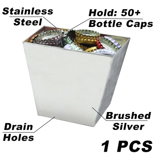 Stainless Steel Bottle Cap Catcher Wall Mount Beer Cap Collector with Drain Opening Brushed Silver - color: Silver