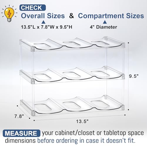 LARGER Compartment - Stackable Water Bottle Organizer Holder - for Stanley & Others' Large Tumbler - Clear Wine Rack, Cup Bottle Holder for Cabinet Home Countertop Fridge Pantry Shelf, 3 Tier Hold 9 - size: 3 Tier - Hold 9