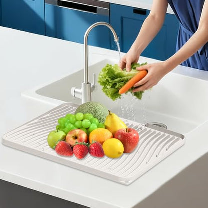 Silicone Dish Drying Mat for Kitchen counter, 15.8"x13" Extra Large Non-Slip Drain Pad with Built-in Drainage, Heat Resistant Dishwasher Safe, Cream - color: Cream, size: 15.8" x 13"