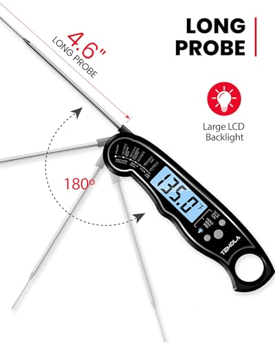 TEMOLA Meat Thermometer, Instant Read Food Thermometer with LCD Backlight Calibration, Waterproof Ultra Fast Digital Cooking Thermometer for Candy Deep Fry Liquids Beef Kitchen Baking Smoker Grill BBQ