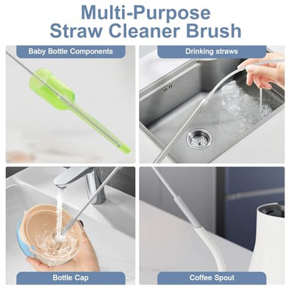 Reusable Silicone Straw Cleaner Brush Set, 2-Pack Extra Long Straw Cleaning Brush for Metal/Glass/Water Bottle/Drinking Straws, Flexible&Bendable Design, Dishwasher Safe, 6mm & 8mm Diameter - color: Light Grey