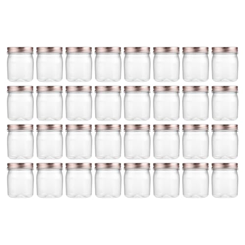 novelinks 8 oz Clear Plastic Jars with Airtight Lids, 32 Pack Plastic Mason Jars with Lids 8oz, Refillable Storage Slime Containers & Small Spice Jar for Kitchen Organization (32 Pack,Rose Gold) - color: Rose Gold, size: 32 Pack 8 Ounce