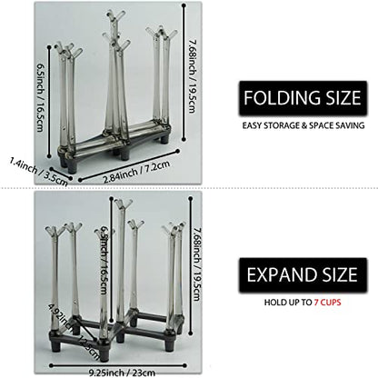 2 Pcs Cup Drying Racks Set, Retractable Drinking Glass & Baby Bottle Drainer Stand, PP Material Mug Draining Organizer, Kitchen Countertop Dishes Holder, Gray