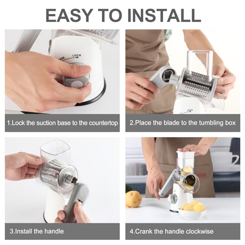 Cambom Rotary Cheese Grater Hand Crank Cheese Shredder for Fresh Cheese, Vegetable, Nuts,Non-slip Suction Base, Five Blades, White - color: White, size: 5 BLADES