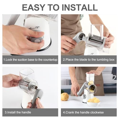 Cambom Rotary Cheese Grater Hand Crank Cheese Shredder for Fresh Cheese, Vegetable, Nuts,Non-slip Suction Base, Five Blades, White - color: White, size: 5 BLADES