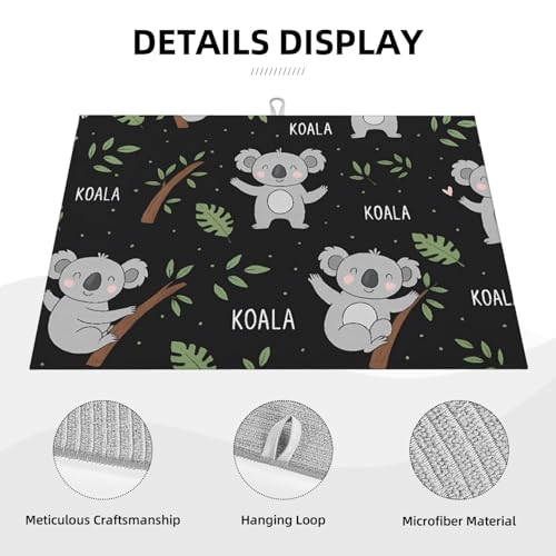 Cute Koala and Leaf Dish Drying Mat for Kitchen Counter Microfiber Absorbent Reusable Washable 18x24in - color: Cute Koala And Leaf