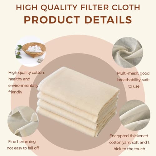 Cheese Cloth for Straining,10pcs 20x20 Inch Unbleached Cotton Pre-Cut Fabric,Reusable Muslin Cloth Hemmed Cheesecloth,for Straining, Making Yogurt, Juicing, Cooking Turkey, Baking