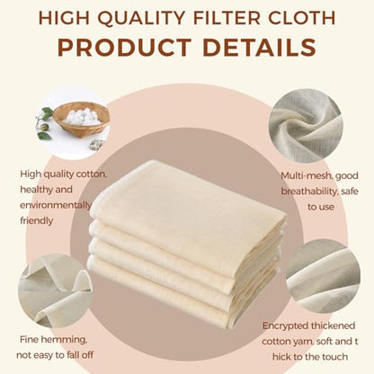 Cheese Cloth for Straining,10pcs 20x20 Inch Unbleached Cotton Pre-Cut Fabric,Reusable Muslin Cloth Hemmed Cheesecloth,for Straining, Making Yogurt, Juicing, Cooking Turkey, Baking