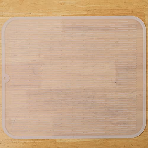 MicoYang Silicone Dish Drying Mat for Multiple Usage,Easy clean,Eco-friendly,Heat-resistant Silicone Mat for Kitchen Counter or Sink,Refrigerator or Drawer Liner Translucent XL 18 inches x 16 inches - color: Translucent, size: 18"L x 16"W