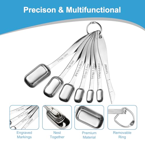 17-Pc Stainless Steel Measuring Cups and Spoons Set, Stackable | 1 lid, 1 funnel, 1 scraper, 14 cups and spoons, BPA-free, dishwasher safe, for liquid and dry baking gadgets - color: 17 Piece