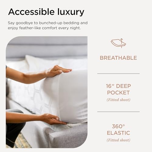Threadmill 100% Cotton Sheets for Full Size Bed - 600 Thread Count Full Bed Sheets Set with 16” Deep Pocket - Jacquard Sateen Weave 4-Piece Bedding Set with Cooling Effect, White - color: Hotel White Olivia, size: Full