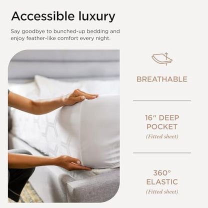Threadmill 100% Cotton Sheets for Full Size Bed - 600 Thread Count Full Bed Sheets Set with 16” Deep Pocket - Jacquard Sateen Weave 4-Piece Bedding Set with Cooling Effect, White - color: Hotel White Olivia, size: Full