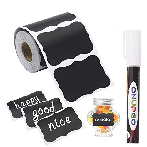 ONUPGO Chalkboard Labels-180pcs Waterproof Reusable Blackboard Stickers with 1 Liquid Chalk Marker for Mason Jars, Parties Decoration, Craft Rooms, Weddings, Storage, Organize Your Home & Kitchen - color: B: Wavy Shape