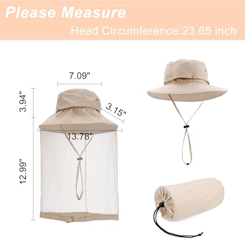 Mosquito Head Net Hat with Hidden Net Mesh for Outdoor Lover Hiking Fishing Beekeeping Gardening Men or Women (Khaki) - color: Khaki
