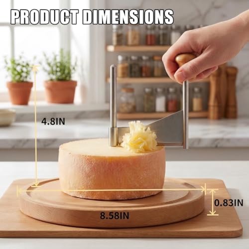 Cheese Curler Wheel – Manual Rotating Cheese Curler with Sharp Stainless Steel Blade & Non-Slip Wood Base, Makes Rosette Curls for Tete de Moine, Chocolate, Butter, Home, Parties, Charcuterie & Gifts