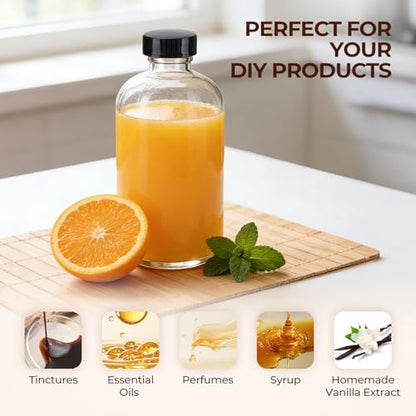 16 OZ Glass Bottles with Lids, 20 Pack Clear Boston Round kombucha Sample Bottles with Black Caps Perfect Glass Containers for Secondary Fermentation,Storing condiment,Homemade Essential Oils,kitchen - color: 20 P Clear