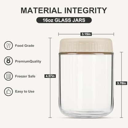 SHOWIN Overnight Oats Containers with Lids, 16oz Glass Jars with Lids 2 pcs, Apricot, Wide Mouth Mason jars for Salad, Yogurt, Snacks, Meal Prep - color: Camel, size: 16oz-2pc