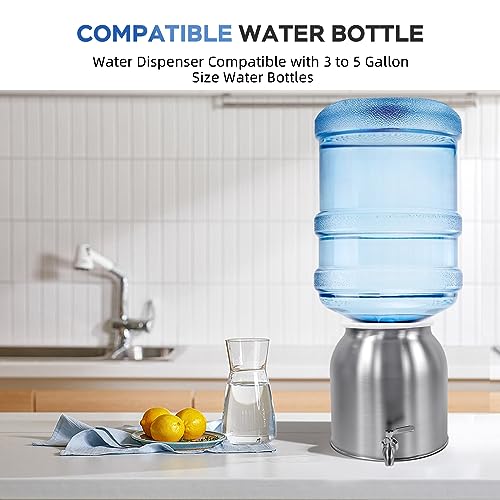Stainless Steel Water Dispenser, 2.5 Gallon Drink Dispenser with 18/8 Stainless Steel Spigot & Airtight Lid, Water Cooler Dispenser Countertop for 3-5 Gallon Bottle, Water Crock for Parties Home