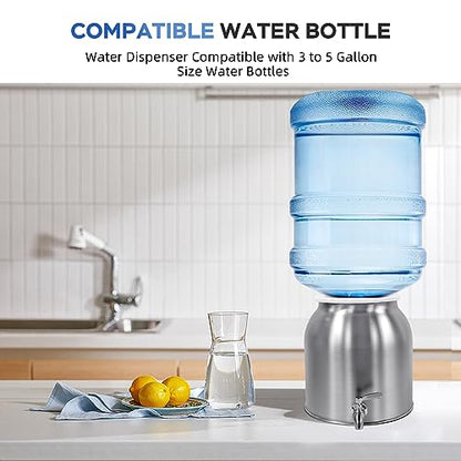 Stainless Steel Water Dispenser, 2.5 Gallon Drink Dispenser with 18/8 Stainless Steel Spigot & Airtight Lid, Water Cooler Dispenser Countertop for 3-5 Gallon Bottle, Water Crock for Parties Home