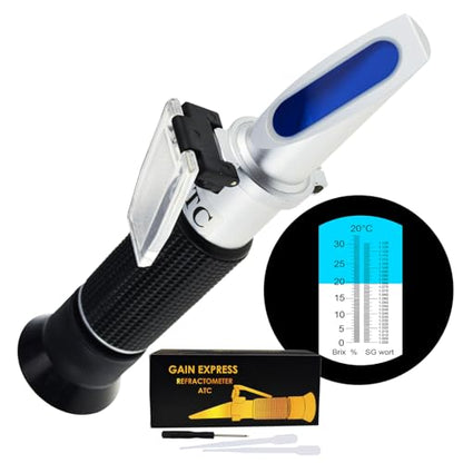 Dual Scale Optical Beer Refractometer Measures Brix & Wort Specific Gravity 0~32% Brix 1.000-1.130 SG with ATC for Brewing, Juices, Alcohol Content Analysis