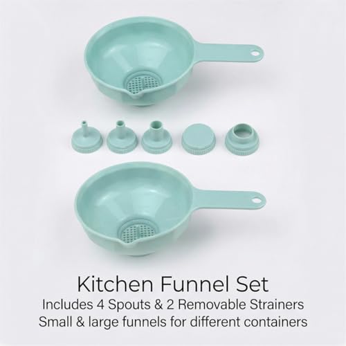 Kitchen Funnel Set with Strainer - Wide Mouth Canning Funnels for Kitchen Use Filling Bottles, Food Grade Plastic Small and Large Funnel for Liquid Transfer, Mason Jars